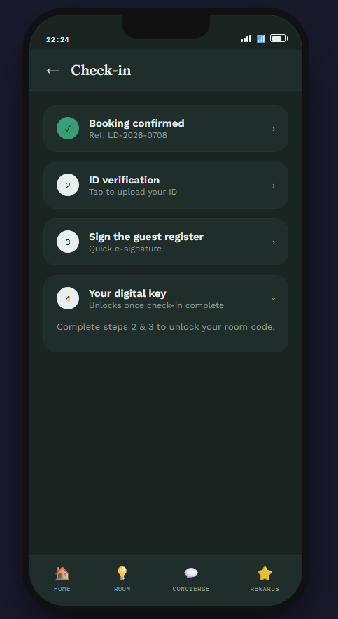 Guest app digital check-in flow