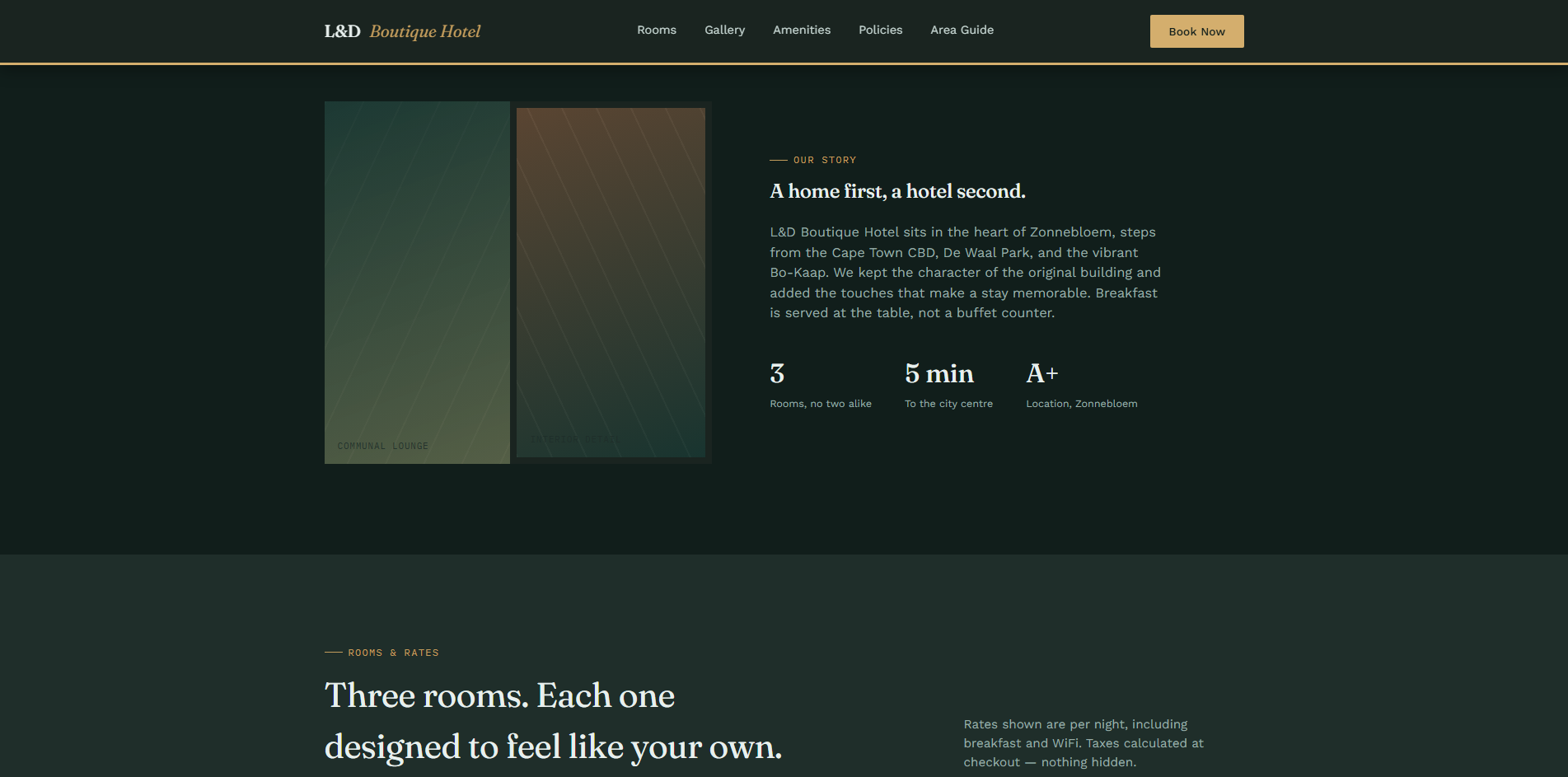 L&D Boutique Hotel website about section and rooms & rates